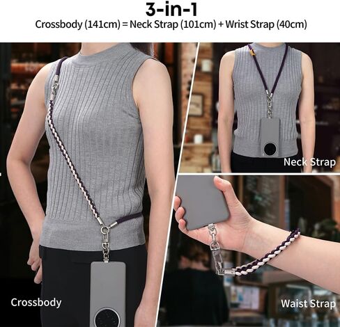 Besnfoto Phone Lanyard Crossbody حزام الهاتف 3 في 1 الرقبة وحزام المعصم للهاتف الخليوي 360 درجة أبازيم معدنية عالمية وعلامات التبويب in Kuwait