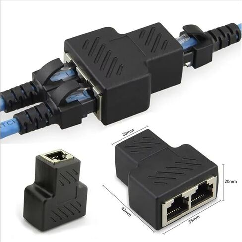 8P8C محول موصل RJ45 الفاصل 1 إلى 2 موسع (أسود 2 قطعة) in Saudi Arabia