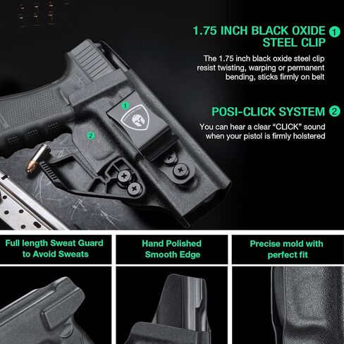 WARRIORLAND IWB Kydex مع حافظة مخلب متوافقة مع G17/22/31 - G19/19X/44/45 Gen 3-5 & G23/32 Gen 3-4 - G26 Gen 3-5 & G27/33 Gen 3-4، 1.75 مشبك فولاذي، Adj. غير قادر وركوب الحافظة داخل حزام الخصر in Saudi Arabia