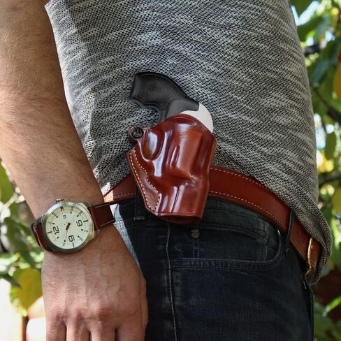 Premium Leather OWB Paddle Revolver Holster with Open Top Fits, Smith & Wesson J-Frame 2" Barrel, 442/642 (Please Choose Your Hand Draw) Brown Color #1056# in Saudi Arabia