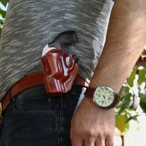 Premium Leather OWB Paddle Revolver Holster with Open Top Fits, Smith & Wesson J-Frame 2" Barrel, 442/642 (Please Choose Your Hand Draw) Brown Color #1056# in Kuwait