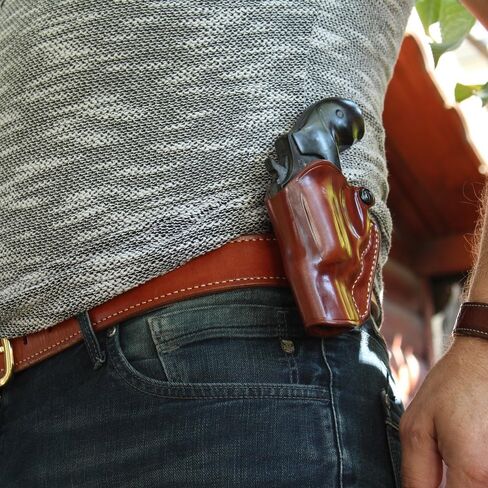 Premium Leather OWB Paddle Revolver Holster with Open Top Fits, Smith & Wesson J-Frame 2" Barrel, 442/642 (Please Choose Your Hand Draw) Brown Color #1056# in Kuwait