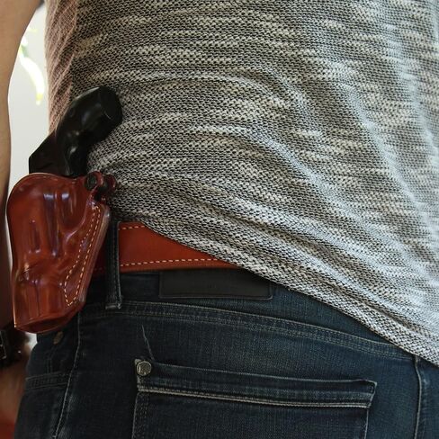 Premium Leather OWB Paddle Revolver Holster with Open Top Fits, Smith & Wesson J-Frame 2" Barrel, 442/642 (Please Choose Your Hand Draw) Brown Color #1056# in Kuwait