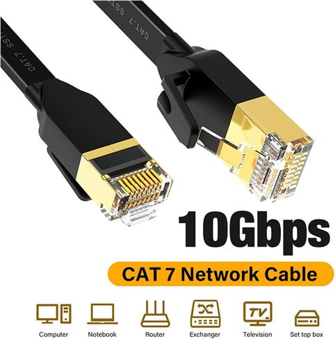 كابل إيثرنت Cat 7 Cat7 عالي السرعة مسطح جيجابت STP RJ45 LAN 10 جيجابت في الثانية رمز تصحيح الشبكة لجهاز التوجيه طويل 20 متر 30 متر (5 متر) in Saudi Arabia