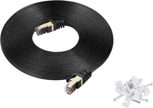 Cat7 Ethernet Cable 20 ft Black, Cat-7/Category 7 Shielded (STP) Long Flat RJ45 Computer Internet LAN Network Ethernet Patch Cable 20 Feet in Saudi Arabia