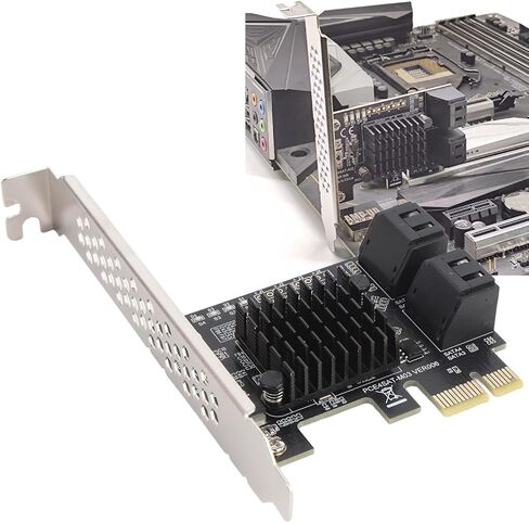 بطاقة PUSOKEI ذات 4 منافذ PCIe، بطاقة توسيع PCIE 3.0 مع دعامة منخفضة المستوى، شريحة تحكم 88SE9215، سرعة عالية 6 جيجابت في الثانية، لمحرك الأقراص الصلبة SSD in Kuwait