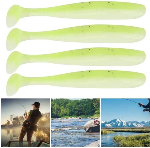 20 Pcs Paddle Tail Swimbaits, Green Grub Soft Fishing Lure Bait Silicone Bass Trout Lure in Saudi Arabia