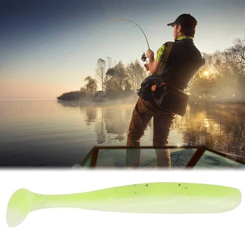 20 Pcs Paddle Tail Swimbaits, Green Grub Soft Fishing Lure Bait Silicone Bass Trout Lure in Saudi Arabia