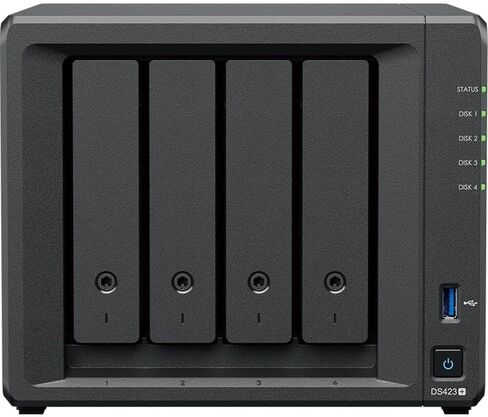 Synology DiskStation DS423+ NAS Server مع وحدة المعالجة المركزية Celeron 2.0 جيجا هرتز، ذاكرة 6 جيجا بايت، تخزين SSD 16 تيرابايت، 1 تيرابايت M.2 NVMe SSD، 2 × 1 جيجا بايت منافذ LAN، نظام تشغيل DSM in Saudi Arabia