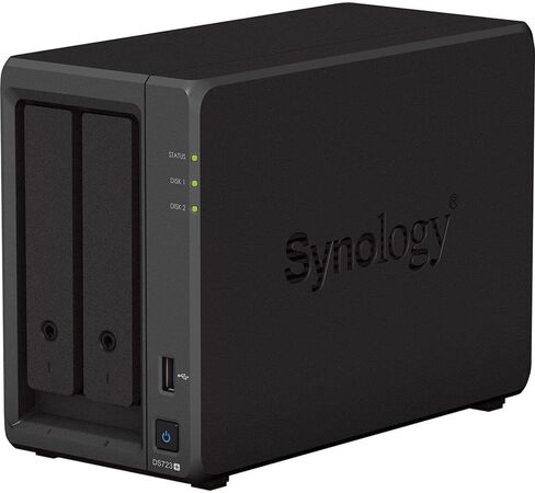 Synology DiskStation DS723+ NAS Server with Ryzen 2.6GHz CPU, 32GB Memory, 20TB HDD Storage, 1TB M.2 NVMe SSD, 2 x 1GbE LAN Ports, DSM Operating System in Saudi Arabia