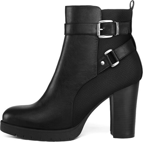 mysoft Women's Ankle Boots Chunky Stacked Heel Zipper Booties - Available in Wide Sizes in Saudi Arabia