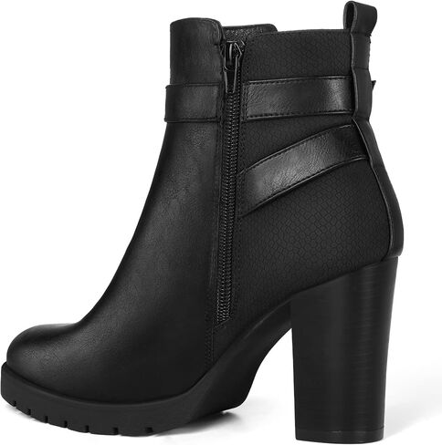 mysoft Women's Ankle Boots Chunky Stacked Heel Zipper Booties - Available in Wide Sizes in Saudi Arabia