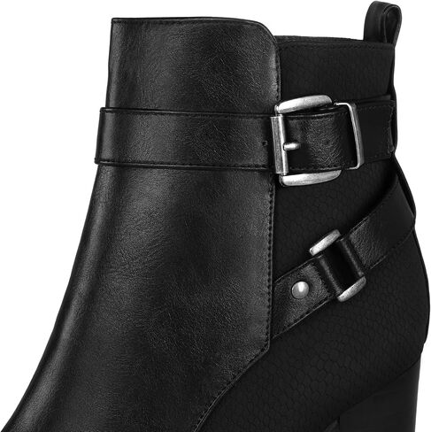mysoft Women's Ankle Boots Chunky Stacked Heel Zipper Booties - Available in Wide Sizes in Saudi Arabia