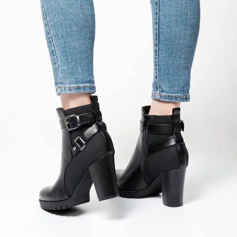 mysoft Women's Ankle Boots Chunky Stacked Heel Zipper Booties - Available in Wide Sizes in Saudi Arabia