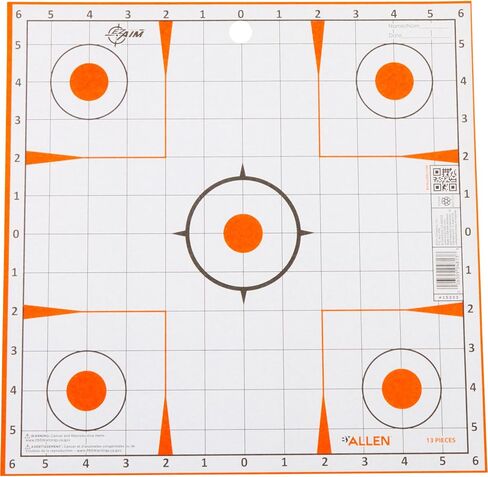 EZ Aim Paper Shooting Targets, 12" Square Sight-In Grid Targets, 13-Pack, White & Orange - Made in America in Saudi Arabia