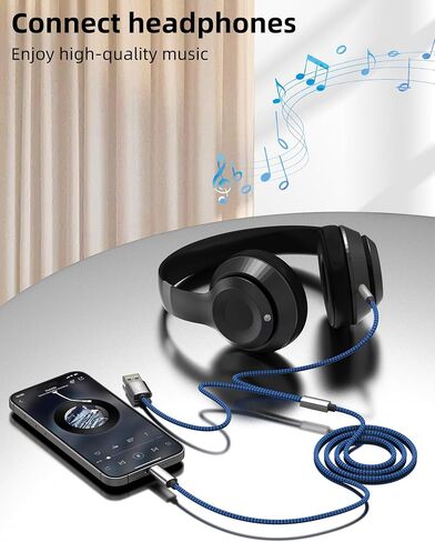 USB C ذكر إلى 3.5 ملم كابل شحن USB صوتي (2 في 1) كابل AUX صوت ستيريو لهاتف Apple iPhone 16 15 Pro Max Type C محول مساعد للسيارة متوافق مع موصل شاحن سماعة الأذن Samsung S25 Android in Kuwait