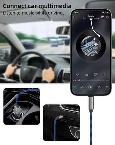 USB C ذكر إلى 3.5 ملم كابل شحن USB صوتي (2 في 1) كابل AUX صوت ستيريو لهاتف Apple iPhone 16 15 Pro Max Type C محول مساعد للسيارة متوافق مع موصل شاحن سماعة الأذن Samsung S25 Android in Kuwait