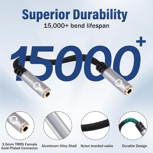 1/8 Inch 3.5mm TRRS Auxiliary Audio Mic Adapter Cable 0.6Feet,1/8" 3.5mm 4-Pole TRRS Female to Female Stereo Headphone Microphone Jack Coupler Connector Aux Extension Cord for Headphones, MP3 Players in Saudi Arabia