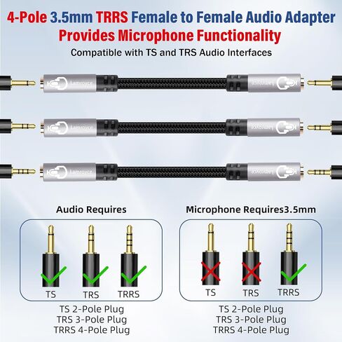 1/8 Inch 3.5mm TRRS Auxiliary Audio Mic Adapter Cable 0.6Feet,1/8" 3.5mm 4-Pole TRRS Female to Female Stereo Headphone Microphone Jack Coupler Connector Aux Extension Cord for Headphones, MP3 Players in Saudi Arabia