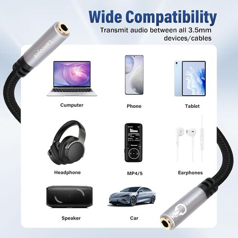 1/8 Inch 3.5mm TRRS Auxiliary Audio Mic Adapter Cable 0.6Feet,1/8" 3.5mm 4-Pole TRRS Female to Female Stereo Headphone Microphone Jack Coupler Connector Aux Extension Cord for Headphones, MP3 Players in Saudi Arabia