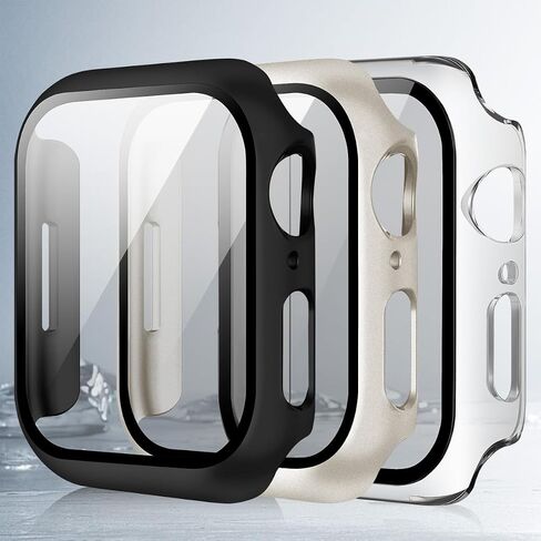 حافظة من الزجاج المقوى مكونة من 3 قطع متوافقة مع Apple Watch Series 4 5 6 7 8 9 واقي شاشة صلب من البولي كربونات، غطاء حماية خفيف الوزن ورفيع للغاية مضاد للخدش (رمل وردي + وردي وردي + ضوء النجوم، 40 ملم) in Saudi Arabia