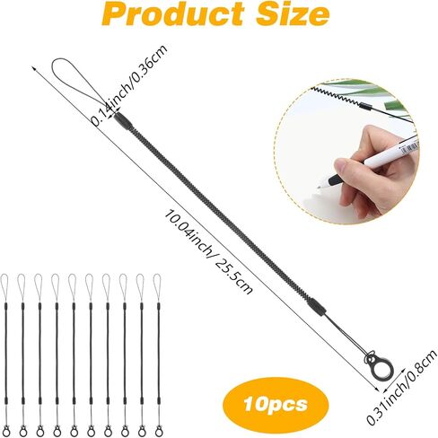 10 Pcs Pen Leash Elastic Tether Coil Lanyard for Clipboard Stylus Pens with Silicone Ring for Tethering Drawing Pen to Touchscreen Pencil Chain Cord for Tablet Touchscreen Drawing Pens Holder (Black) in Kuwait