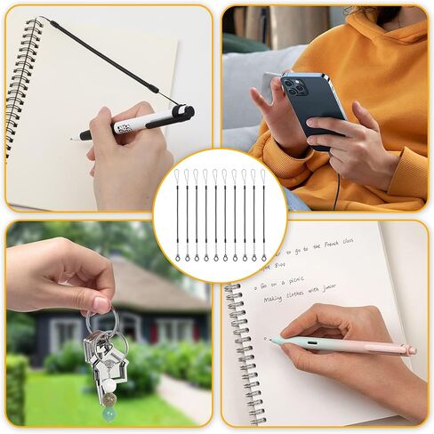 10 Pcs Pen Leash Elastic Tether Coil Lanyard for Clipboard Stylus Pens with Silicone Ring for Tethering Drawing Pen to Touchscreen Pencil Chain Cord for Tablet Touchscreen Drawing Pens Holder (Black) in Kuwait