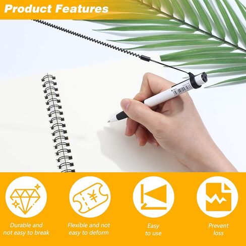 10 Pcs Pen Leash Elastic Tether Coil Lanyard for Clipboard Stylus Pens with Silicone Ring for Tethering Drawing Pen to Touchscreen Pencil Chain Cord for Tablet Touchscreen Drawing Pens Holder (Black) in Kuwait