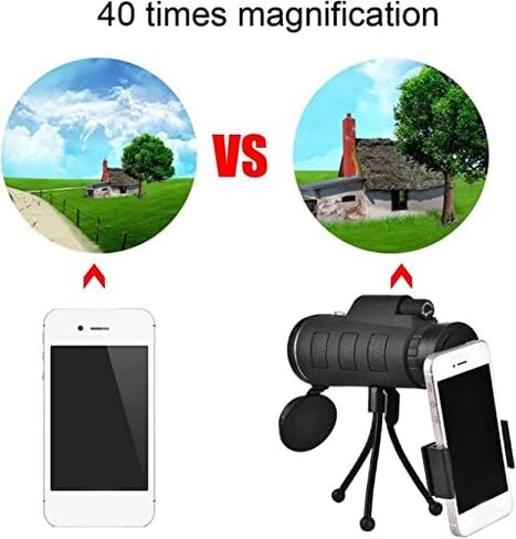 40x Monocular Telescope with Phone Clip, Tripod, and Bag - Perfect for Wildlife Viewing, Camping, and Travel in Saudi Arabia