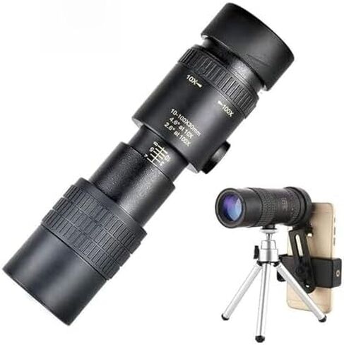 4K 10-300X 30mm تلسكوب أحادي العين مقاوم للماء لمشاهدة الطيور والسفر في الهواء الطلق مع حامل ثلاثي القوائم ومشبك in Saudi Arabia