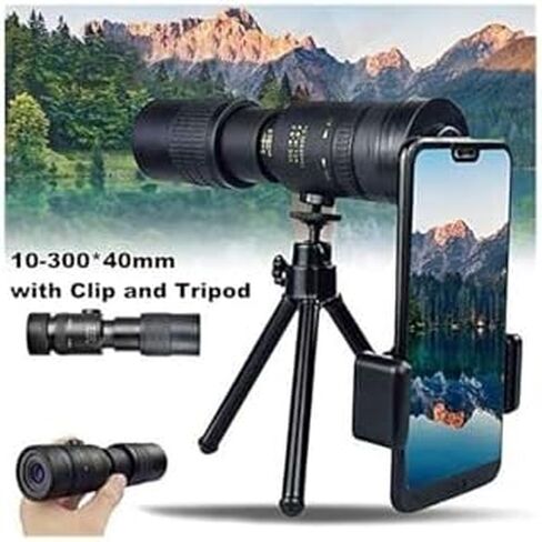 4K 10-300X 30mm تلسكوب أحادي العين مقاوم للماء لمشاهدة الطيور والسفر في الهواء الطلق مع حامل ثلاثي القوائم ومشبك in Saudi Arabia
