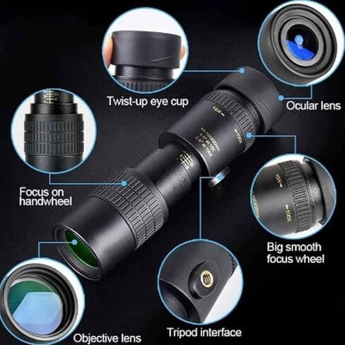 4K 10-300X 30mm تلسكوب أحادي العين مقاوم للماء لمشاهدة الطيور والسفر في الهواء الطلق مع حامل ثلاثي القوائم ومشبك in Saudi Arabia
