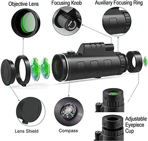 40×60 High-Definition Monocular Telescope, Waterproof BAK4 Prism with Tripod & Phone Holder for Bird Watching & Hiking in Saudi Arabia