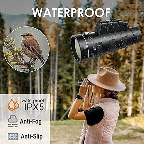 40×60 High-Definition Monocular Telescope, Waterproof BAK4 Prism with Tripod & Phone Holder for Bird Watching & Hiking in Saudi Arabia