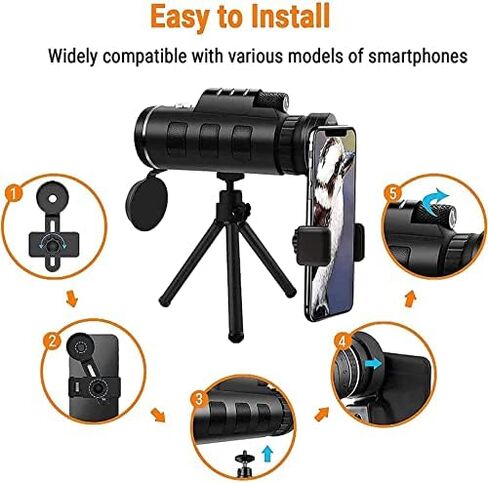 40×60 High-Definition Monocular Telescope, Waterproof BAK4 Prism with Tripod & Phone Holder for Bird Watching & Hiking in Saudi Arabia