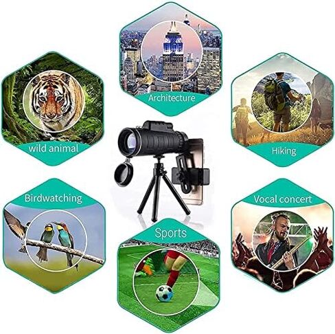 40×60 High-Definition Monocular Telescope, Waterproof BAK4 Prism with Tripod & Phone Holder for Bird Watching & Hiking in Saudi Arabia