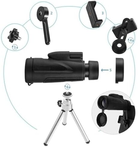 12x50 Waterproof Monocular Telescope with BAK4 Prism, Smartphone Adapter, and Tripod for Bird Watching and Outdoor Travel in Saudi Arabia