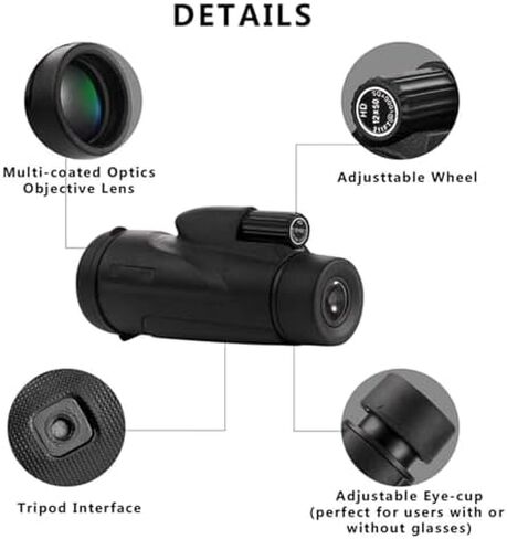 12x50 Waterproof Monocular Telescope with BAK4 Prism, Smartphone Adapter, and Tripod for Bird Watching and Outdoor Travel in Saudi Arabia