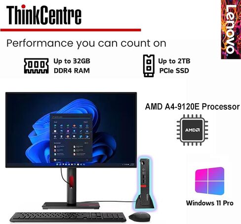 كمبيوتر مكتبي Lenovo ThinkCentre Micro مع لوحة مفاتيح وماوس، ذاكرة الوصول العشوائي DDR4 سعة 8 جيجابايت، محرك أقراص SSD سعة 256 جيجابايت، معالج AMD، دعم العرض المزدوج، Wi-Fi، بلوتوث، USB، RJ-45، Windows 11 Pro، درجة رجال الأعمال، مناسب للمنزل in Saudi Arabia