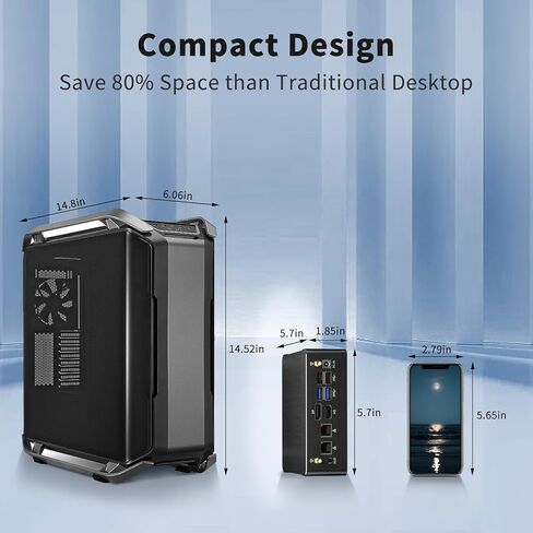 جهاز كمبيوتر صغير i9، ذاكرة وصول عشوائي 64 جيجابايت، 2 تيرابايت PCIE 4.0 SSD مع كمبيوتر صغير Core i9-12900H، 1 * HDMI / 1 * DisplayPort / 1 * شاشة USB-C ثلاثية، 8K، شبكة LAN مزدوجة (1G+2.5G)، WiFi 6e، VESA، Windows 11 Pro (TPM 2.0) in Kuwait