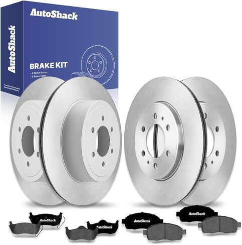 استبدال مجموعة فرامل Autoshack لعام 2009 Ford F-150 4.6L 5.4L V8 4WD RWD الخلفية الأمامية المحفورة والقطط المغطى بالقرص الإلكترونية دوارات الفرامل السيرامي in Saudi Arabia
