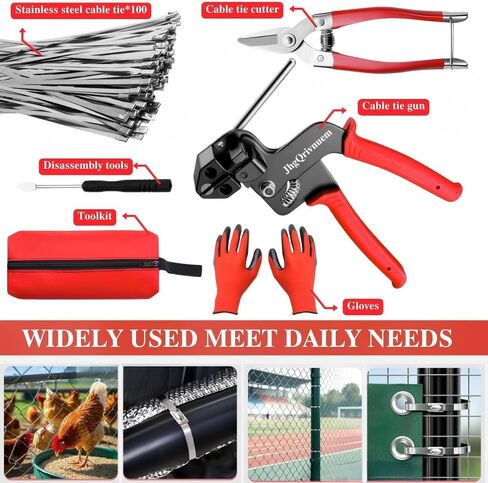 Metal Zip Ties Gun Set-For Fastening And Cutting Tie Special Tool,With 100pcs 11.8in Stainless Steel Zip Ties ，For Chain Link Fence Parts, Wire Fence Rolls,Exhaust Wrap, Poultry Fence﻿ in Saudi Arabia