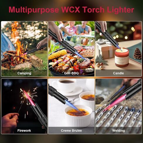 WCX Windproof Butane Torch Lighter, Adjustable Jet Flame Lightsaber Lighter Refillable for Grill, BBQ, Fireplace, Camping, Soldering, Welding, Candles (Butane Not Included) in Saudi Arabia