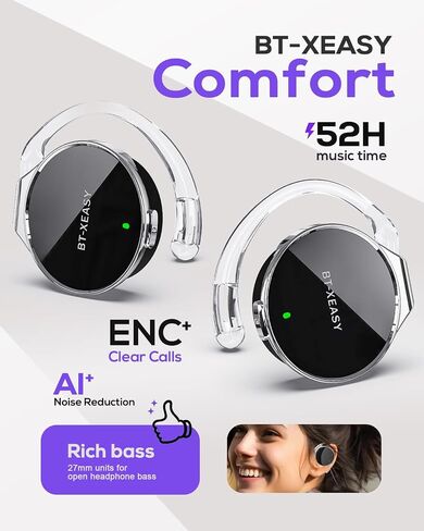 Micool Open Ear Headphones Bluetooth 5.4, Sport On Ear Headphones Wireless, Water-Drop Shaped Noise Cancelling Clip On Headset Bluetooth with Long Battery Life, Comfort Fit 4 Microphones Earphones in Kuwait