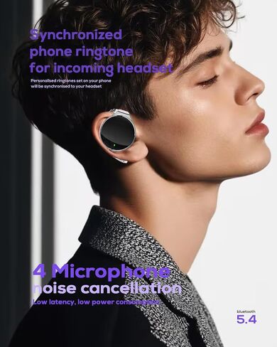 Micool Open Ear Headphones Bluetooth 5.4, Sport On Ear Headphones Wireless, Water-Drop Shaped Noise Cancelling Clip On Headset Bluetooth with Long Battery Life, Comfort Fit 4 Microphones Earphones in Kuwait