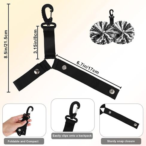 2pcs Pom Pom Holder Hanger with Snap Button for Backpack, Nylon Cheerleader Bag Strap Accessory Cheerleading Essentials for Team Tags & Cheer Gear (Black) in Saudi Arabia