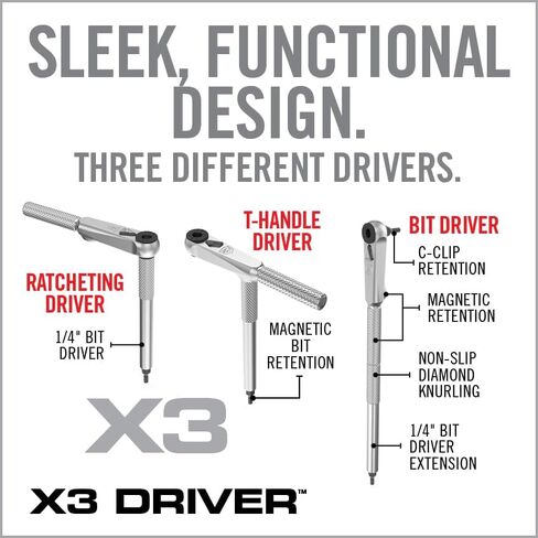 Real Avid X3 Precision Screwdriver Set with 1/4 Ratchet Wrench Bit Driver & Bit Extension - Tool Kit Includes Torx, Hex, Phillips, Flat & Square Bits (56 Piece) in Saudi Arabia