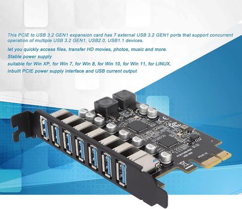 بطاقة توسيع PCIE إلى USB من Ejoyous، 7 منافذ USB 3.2 3.2 GEN1 بسرعة 5 جيجابت في الثانية لنقل البيانات بسرعة عالية PCIe Expree بطاقة توسيع أمامية لمحول الكمبيوتر المكتبي in Kuwait