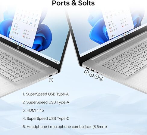 HP 17 Laptop, 17.3" HD+ Touchscreen, Intel Core i7-1255U Processor, 64GB RAM, 1TB SSD, Webcam, HDMI, Backlit Keyboard, Wi-Fi, Windows 11 Home, Silver in Saudi Arabia
