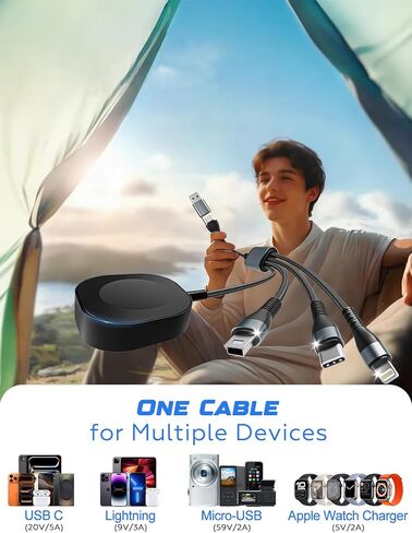 كابل شحن متعدد 100 وات 10 أقدام 4 في 1 لساعة أبل - سلك شاحن طويل سريع مجدول مع شاحن ساعة أبل المغناطيسي، USB-C، لايتنينج وميكرو USB لساعة أبل، آيفون، آيباد، أندرويد، الكمبيوتر اللوحي، الكمبيوتر المحمول in Kuwait